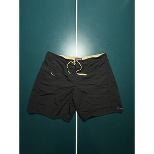 Patagonia Shorts Mens 38 Wavefarer Board Surf Swim Trunks Black Gold Drawstring